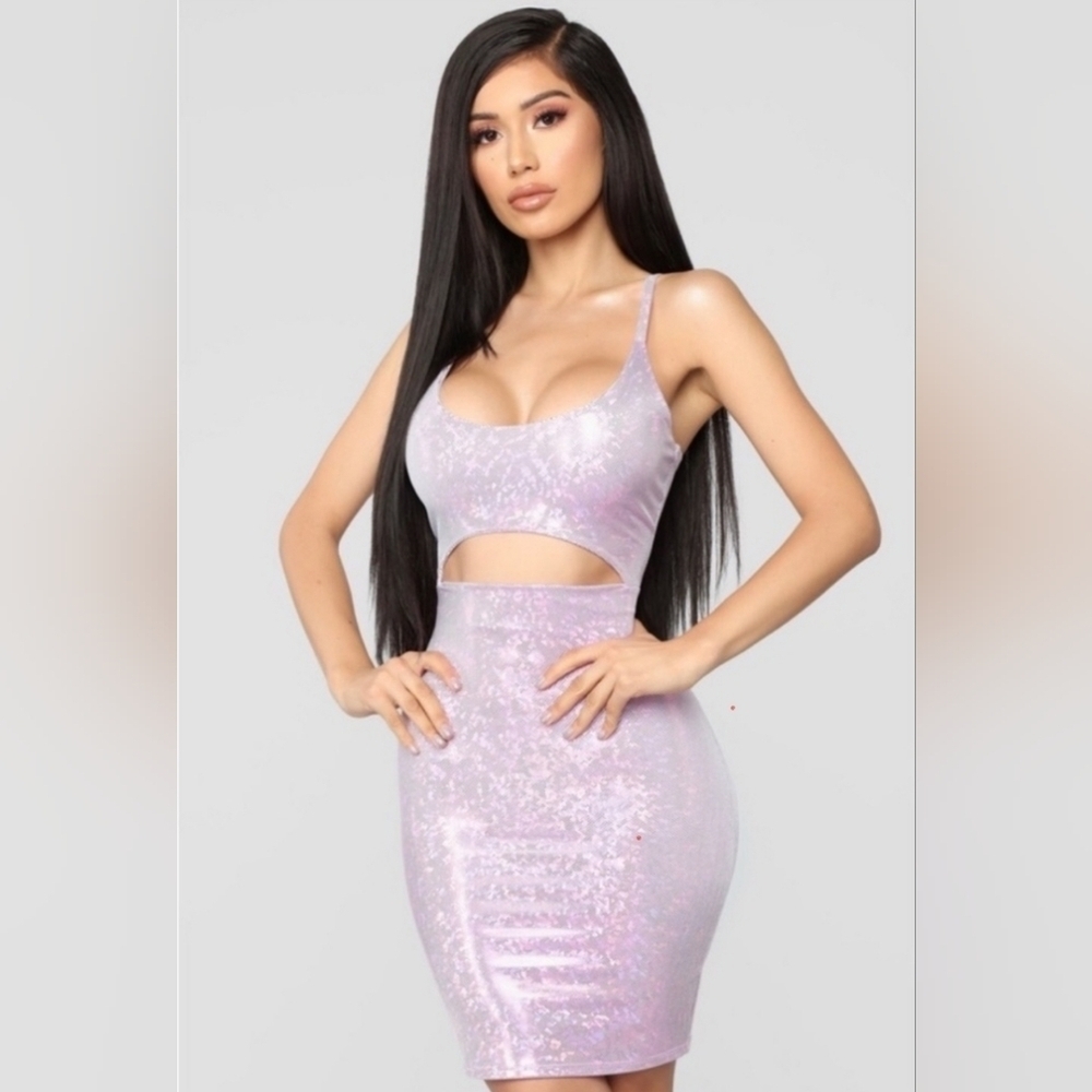 Fashion Nova iridescent pink bodycon dress